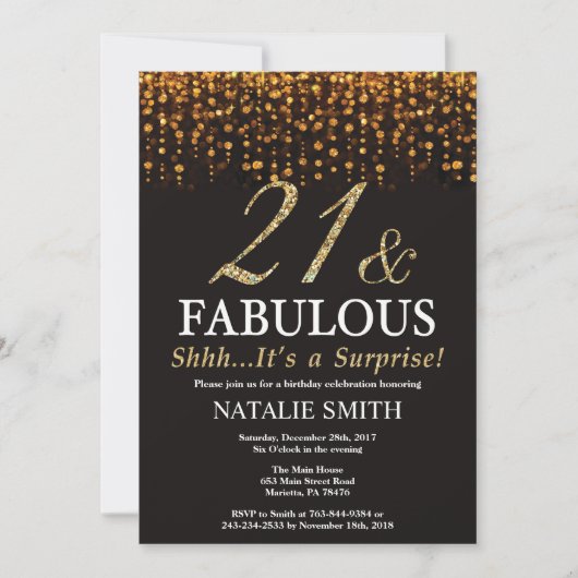 Invitation Surprise 21e anniversaire Vingt et un et fabuleux (Devant)