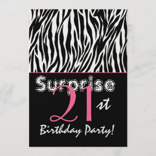Invitation SURPRISE 21e anniversaire Zebra Stripes noir blanc