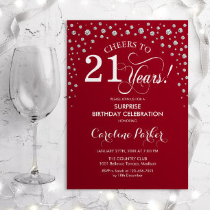 Invitation Surprise 21e fête d'anniversaire - Argent rouge