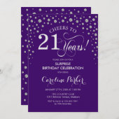 Invitation Surprise 21e fête d'anniversaire - Argent violet (Devant / Derrière)