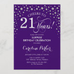 Invitation Surprise 21e fête d'anniversaire - Argent violet<br><div class="desc">Invitation à la fête du 21e anniversaire Surprise. Design élégant en violet et faux argent parties scintillant. Fonctionne la police de script et les confettis de diamants. Salutations à 21 ans ! Message-moi si vous avez besoin d'une personnalisation plus poussée.</div>