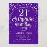 Invitation Surprise 21e fête d'anniversaire - Argent & Violet<br><div class="desc">Invitation à la fête du 21e anniversaire Surprise. Design élégant en violet royal et argent faux parties scintillant. Comprend des polices de caractères et des confettis stylisés. Message-moi si vous avez besoin d'âge personnalisé.</div>