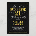 Invitation Surprise 21e fête d'anniversaire - Black Gold<br><div class="desc">Invitation à la fête du 21e anniversaire Surprise. Design simple et classe en noir,  or et blanc. Avec une police de script élégante. Célébration anniversaire surprise pour l'homme ou la femme. Peut être customisé à n'importe quel âge!</div>