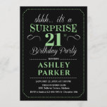 Invitation Surprise 21e fête d'anniversaire - Black Green<br><div class="desc">Invitation à la fête du 21e anniversaire Surprise. Design simple et élégant en noir,  vert et blanc. Avec une police de script élégante. Célébration anniversaire surprise pour l'homme ou la femme. Peut être customisé à n'importe quel âge!</div>