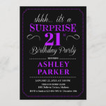 Invitation Surprise 21e fête d'anniversaire - Black Purple<br><div class="desc">Invitation à la fête du 21e anniversaire Surprise. Design simple et classe en noir,  violet et blanc. Avec une police de script élégante. Célébration anniversaire surprise pour l'homme ou la femme. Peut être customisé à n'importe quel âge!</div>