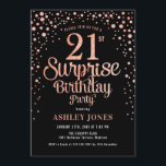 Invitation Surprise 21e fête d'anniversaire - Black & Rose Go<br><div class="desc">Invitation à la fête du 21e anniversaire Surprise. Design élégant en or rose noir et faux parties scintillant. Comprend des polices de caractères et des confettis stylisés. Message-moi si vous avez besoin d'âge personnalisé.</div>