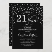 Invitation Surprise 21e fête d'anniversaire - Black Silver (Devant / Derrière)