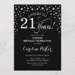 Invitation Surprise 21e fête d'anniversaire - Black Silver<br><div class="desc">Invitation à la fête du 21e anniversaire Surprise. Design élégant en noir et faux parties scintillant argent. Fonctionne la police de script et les confettis de diamants. Salutations à 21 ans ! Message-moi si vous avez besoin d'une personnalisation plus poussée.</div>