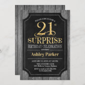 Invitation Surprise 21e fête d'anniversaire - Chalkboard Gold (Devant / Derrière)