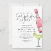 Invitation Surprise 21e fête d'anniversaire Champagne rose bl (Devant)