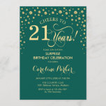 Invitation Surprise 21e fête d'anniversaire - Emerald Green G<br><div class="desc">Invitation à la fête du 21e anniversaire Surprise. Design élégant en or vert émeraude et faux parties scintillant. Fonctionne la police de script et les confettis de diamants. Salutations à 21 ans ! Message-moi si vous avez besoin d'une personnalisation plus poussée.</div>