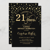 Invitation Surprise 21e fête d'anniversaire - Gold Black (Devant / Derrière)
