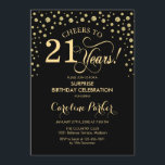 Invitation Surprise 21e fête d'anniversaire - Gold Black<br><div class="desc">Invitation à la fête du 21e anniversaire Surprise. Design élégant en or noir et faux parties scintillant. Fonctionne la police de script et les confettis de diamants. Salutations à 21 ans ! Message-moi si vous avez besoin d'une personnalisation plus poussée.</div>