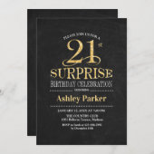 Invitation Surprise 21e fête d'anniversaire - Gold Black (Devant / Derrière)