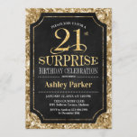 Invitation Surprise 21e fête d'anniversaire - Gold Black<br><div class="desc">Invitation à la fête du 21e anniversaire Surprise. Design élégant et classe en noir et motif d'or parties scintillant faux. Comprend une police de script élégante. Message-moi si vous avez besoin d'une personnalisation plus poussée.</div>