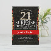 Invitation Surprise 21e fête d'anniversaire - Gold Black Red (Debout devant)