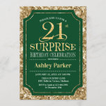 Invitation Surprise 21e fête d'anniversaire - Gold Green<br><div class="desc">Invitation à la fête du 21e anniversaire Surprise. Design élégant et élégant dans la forêt foncée vert et faux motif or parties scintillant. Comprend une police de script élégante. Message-moi si vous avez besoin d'une personnalisation plus poussée.</div>