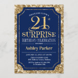 Invitation Surprise 21e fête d'anniversaire - Gold Navy<br><div class="desc">Invitation à la fête du 21e anniversaire Surprise. Design élégant et élégant en bleu marine et motif d'or parties scintillant faux. Comprend une police de script élégante. Message-moi si vous avez besoin d'une personnalisation plus poussée.</div>