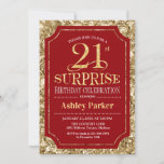 Invitation Surprise 21e fête d'anniversaire - Gold Red<br><div class="desc">Invitation à la fête du 21e anniversaire Surprise. Design élégant et élégant en rouge foncé et motif en or parties scintillant faux. Comprend une police de script élégante. Message-moi si vous avez besoin d'une personnalisation plus poussée.</div>