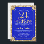 Invitation Surprise 21e fête d'anniversaire - Gold Royal Blue<br><div class="desc">Invitation à la fête du 21e anniversaire Surprise. Design élégant et classe en bleu royal et motif d'or parties scintillant faux. Comprend une police de script élégante. Message-moi si vous avez besoin d'une personnalisation plus poussée.</div>