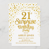 Invitation Surprise 21e fête d'anniversaire - Gold & White (Devant / Derrière)