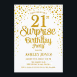 Invitation Surprise 21e fête d'anniversaire - Gold & White<br><div class="desc">Invitation à la fête du 21e anniversaire Surprise. Design élégant en or blanc et faux parties scintillant. Comprend des polices de caractères et des confettis stylisés. Message-moi si vous avez besoin d'âge personnalisé.</div>