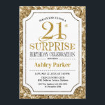 Invitation Surprise 21e fête d'anniversaire - Gold White<br><div class="desc">Invitation à la fête du 21e anniversaire Surprise. Design élégant et élégant en motif or blanc et parties scintillant faux. Comprend une police de script élégante. Message-moi si vous avez besoin d'une personnalisation plus poussée.</div>