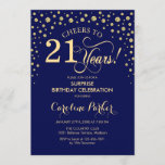 Invitation Surprise 21e fête d'anniversaire - Marine Blue Gol<br><div class="desc">Invitation à la fête du 21e anniversaire Surprise. Design élégant en bleu marine et faux parties scintillant or. Fonctionne la police de script et les confettis de diamants. Salutations à 21 ans ! Message-moi si vous avez besoin d'une personnalisation plus poussée.</div>