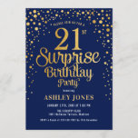 Invitation Surprise 21e fête d'anniversaire - Marine & Gold<br><div class="desc">Invitation à la fête du 21e anniversaire Surprise. Design élégant en or marine et faux parties scintillant. Comprend des polices de caractères et des confettis stylisés. Message-moi si vous avez besoin d'âge personnalisé.</div>