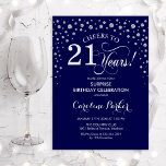 Invitation Surprise 21e fête d'anniversaire - Marine Silver<br><div class="desc">Invitation à la fête du 21e anniversaire Surprise. Design élégant en bleu marine et faux parties scintillant argent. Fonctionne la police de script et les confettis de diamants. Salutations à 21 ans ! Message-moi si vous avez besoin d'une personnalisation plus poussée.</div>