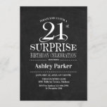 Invitation Surprise 21e fête d'anniversaire - Noir Blanc<br><div class="desc">Rustic Surprise 21st Birthday Celebration Invitation. Design élégant et élégant en motif noir et blanc en tableau noir. Comprend une police de script élégante. Message-moi si vous avez besoin d'une personnalisation plus poussée.</div>