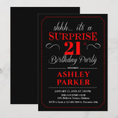 Invitation Surprise 21e fête d'anniversaire - Noir Rouge Blan (Devant / Derrière)
