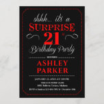 Invitation Surprise 21e fête d'anniversaire - Noir Rouge Blan<br><div class="desc">Invitation à la fête du 21e anniversaire Surprise. Design simple et classe en noir,  rouge et blanc. Avec une police de script élégante. Célébration anniversaire surprise pour l'homme ou la femme. Peut être customisé à n'importe quel âge!</div>