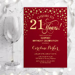 Invitation Surprise 21e fête d'anniversaire - Red Gold<br><div class="desc">Invitation à la fête du 21e anniversaire Surprise. Design élégant en or rouge foncé et faux parties scintillant. Fonctionne la police de script et les confettis de diamants. Salutations à 21 ans ! Message-moi si vous avez besoin d'une personnalisation plus poussée.</div>