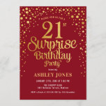 Invitation Surprise 21e fête d'anniversaire - Rouge & Or<br><div class="desc">Invitation à la fête du 21e anniversaire Surprise. Design élégant en or rouge foncé et faux parties scintillant. Comprend des polices de caractères et des confettis stylisés. Message-moi si vous avez besoin d'âge personnalisé.</div>