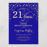 Invitation Surprise 21e fête d'anniversaire - Royal Blue Gold<br><div class="desc">Invitation à la fête du 21e anniversaire Surprise. Design élégant en saphir bleu royal et faux or parties scintillant. Fonctionne la police de script et les confettis de diamants. Salutations à 21 ans ! Message-moi si vous avez besoin d'une personnalisation plus poussée.</div>