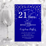 Invitation Surprise 21e fête d'anniversaire - Royal Blue Silv<br><div class="desc">Invitation à la fête du 21e anniversaire Surprise. Design élégant en bleu royal et faux argent parties scintillant. Fonctionne la police de script et les confettis de diamants. Salutations à 21 ans ! Message-moi si vous avez besoin d'une personnalisation plus poussée.</div>