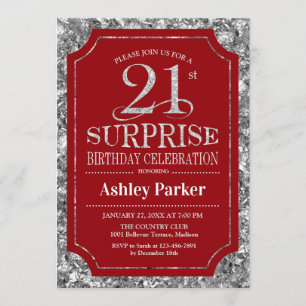 Invitation Surprise 21e fête d'anniversaire - Silver Red