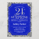 Invitation Surprise 21e fête d'anniversaire - Silver Royal Bl<br><div class="desc">Invitation à la fête du 21e anniversaire Surprise. Elégant design classe en bleu royal et faux motif argent parties scintillant. Comprend une police de script élégante. Message-moi si vous avez besoin d'une personnalisation plus poussée.</div>