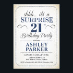 Invitation Surprise 21e fête d'anniversaire - White Navy<br><div class="desc">Invitation à la fête du 21e anniversaire Surprise. Design simple et élégant,  blanc,  bleu marine et noir. Comprend une police de script élégante. Célébration anniversaire surprise pour l'homme ou la femme. Peut être customisé à n'importe quel âge!</div>