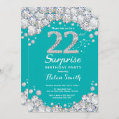 Invitation Surprise 22e anniversaire Turquoise et diamant d'a (Devant / Derrière)
