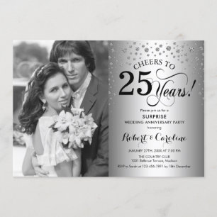 Invitation Surprise 25e anniversaire avec Photo Silver Black