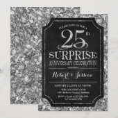 Invitation Surprise 25e anniversaire de mariage - Argent Noir (Devant / Derrière)