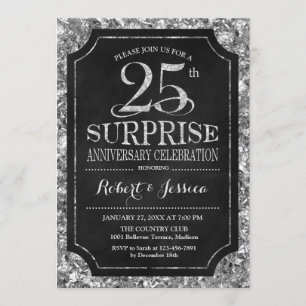 Invitation Surprise 25e anniversaire de mariage - Argent Noir