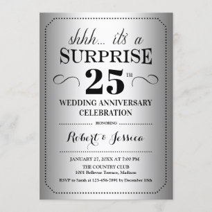 Invitation Surprise 25e anniversaire de mariage - Argent Noir