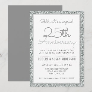 Invitation Surprise 25e anniversaire   Faux paillettes argent