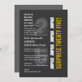 Invitation SURPRISE 25e anniversaire moderne Gris et or (Devant / Derrière)