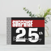 Invitation Surprise 25e anniversaire Moderne Noir et Bourgogn (Debout devant)