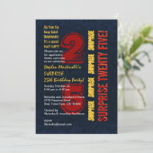 Invitation SURPRISE 25e anniversaire moderne Red Gold Blue W5 (Debout devant)