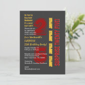Invitation SURPRISE 25e anniversaire moderne Red Gold Grey (Debout devant)